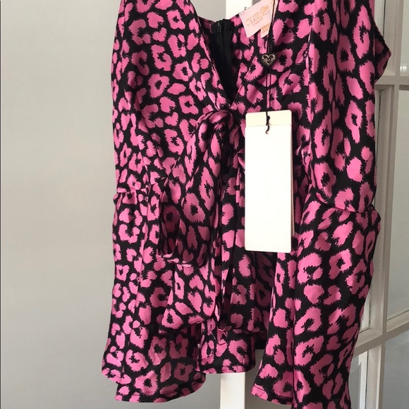 Club L London Pink/Black Satin Flounce Top - Picture 2 of 3